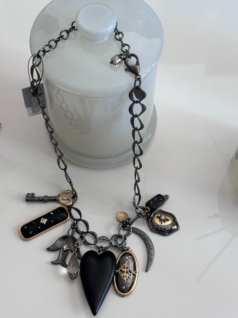 Chico's Gummetal Multi-Charm Necklace